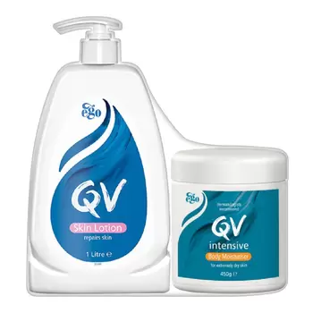 QV 高效修護保濕組 重度修護乳膏 450公克 X 1入 + 舒敏保濕乳液 1公升 X 1入